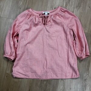 Nine West Women's Salmon Medium Peasant Style Linen Shirt Cinched Sleeves Casual